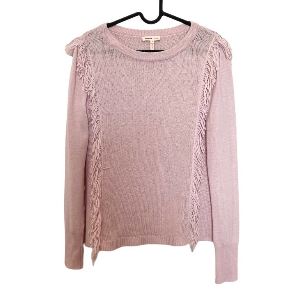 Rebecca Taylor Pink Fringe Sweater Wool Cashmere Size Small Western Quiet Luxury